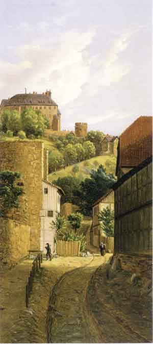 Blick von der Stadtmauer auf Schloß Wernigerode, 1840